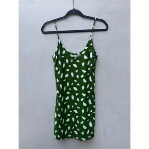 Reformation Ventura Mini Slip Dress Green White Abstract Spot Print Small